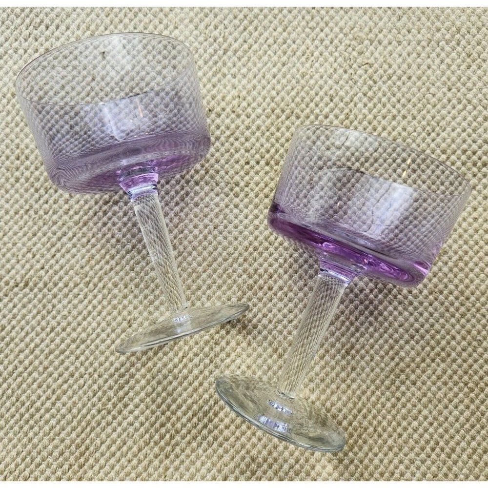 2 Block Watercolors Twilight Lilac Purple Alexandrite Neodymium Stemware Glass - Picture 1 of 8